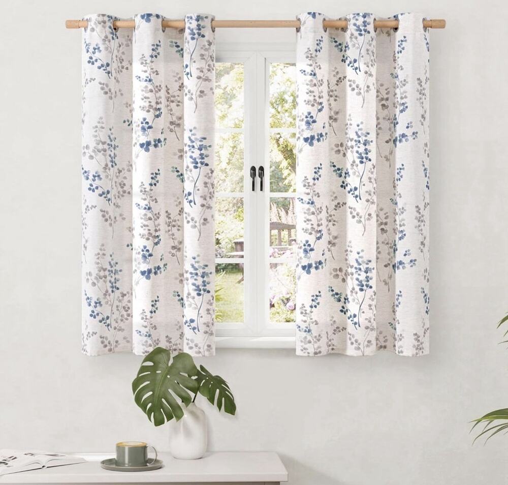 Short Linen Curtains for Small Window 45 Inch Length 2 Panels, Boho Light
